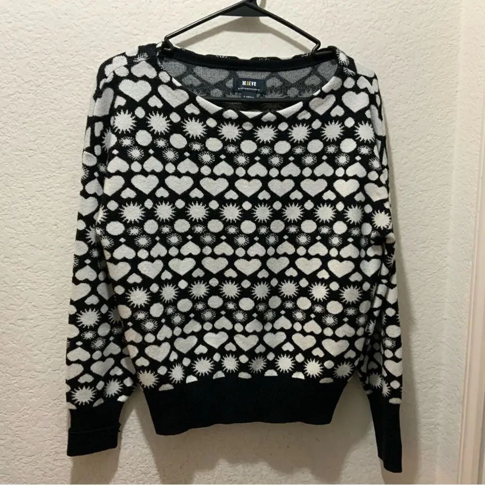 Maeve by Anthropologie Black & White Heart Print Boat Neck Sweater Size XS